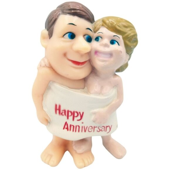 Happy Anniversary Russ Berrie Co Vintage Plastic Wedding Couple Naked Banner - Picture 1 of 11